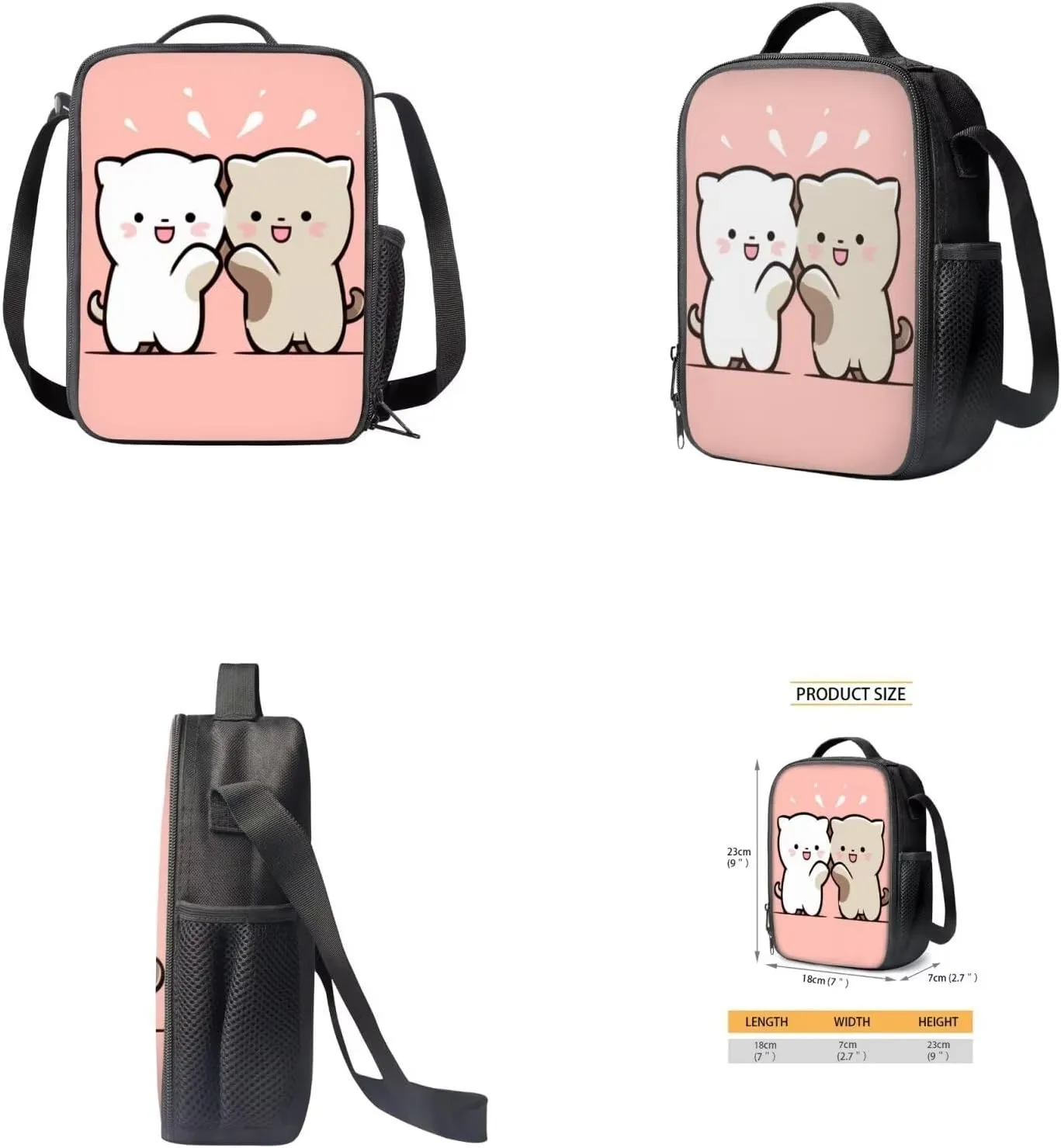 Cartoon Cat 4 Piece School Backpack Set with Lunch Box Pencil Case and Water Bottle Case Cover Backpack for School Girls School Backpack Lightweight Casual Daypacks Gift for Girls Boys