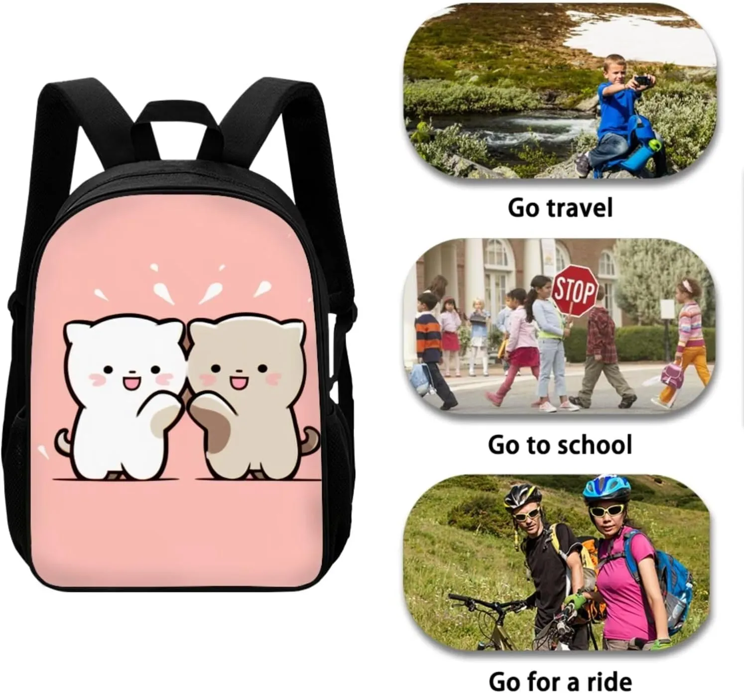 Cartoon Cat 4 Piece School Backpack Set with Lunch Box Pencil Case and Water Bottle Case Cover Backpack for School Girls School Backpack Lightweight Casual Daypacks Gift for Girls Boys