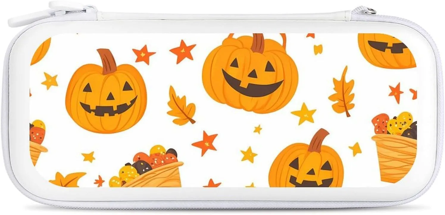 Cartoon Pumpkin Candy Halloween Compatible with Switch Carrying Case Hard Travel Game Bag Pouch with 15 Games Accessories