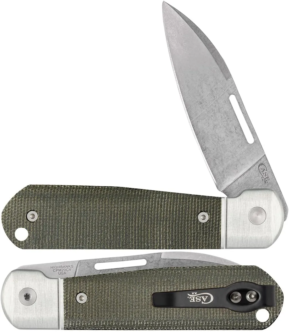 Case XX WR Pocket Knife, HIGHBANKS - SMOOTH OD GREEN CANVAS MICARTA ItemNumber 42231 - (HIGHBANKS CPM20CV) Length Closed: 4 Inches
