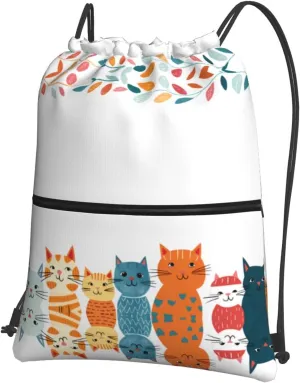 Cat Picture Frames Printing Drawstring Zipper Backpack For Hiking Camping Yoga - Convenient Daily Carry