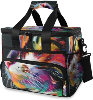Cat Rainbow Pet Cooler Bag Insulated Cooler Soft Sided Cooler 24 Can Portable Picnic Bag Large Leakproof Lunch Bag Box for Beach Grocery Camping Travel Car Men Women