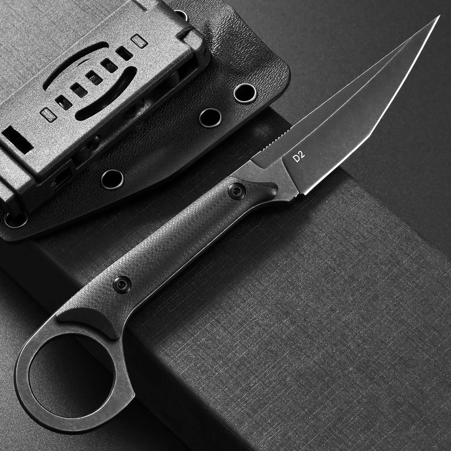 Ccanku C1140 Fixed Blade Knife,D2 Blade G10 Handle EDC Tool Knife for Outdoor, Survival, Hiking, Camping(Black)