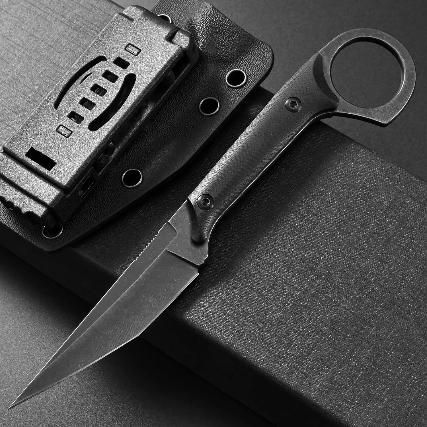 Ccanku C1140 Fixed Blade Knife,D2 Blade G10 Handle EDC Tool Knife for Outdoor, Survival, Hiking, Camping(Black)