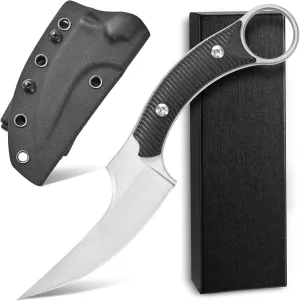 Ccanku C1490 Fixed Blade Knives 8 Inch Claw Knife D2 Blade Steel & G10 Handle Outdoor EDC Knife Suitable for Outdoor, Survival, Bushcraft with K Sheath(Silver)