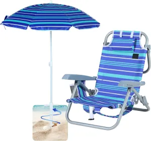 CDEN Beach Chair with Umbrella, Foldable Camping Chairs, Toddler Beach Chair, Backpack Beach Chairs, Lightweight, with Side Bag, Umbrella (1 Pack)