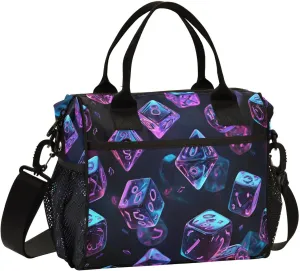 CEBUGI Gradient Glowing Dice Insulated Lunch Bag Leakproof Freezable Cooler Bag with Adjustable Shoulder Strap for Office Work Picnic Beach,M