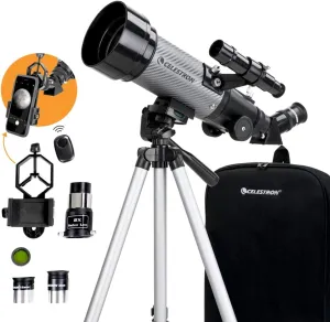 Celestron Travel Scope 70DX Portable Refractor Telescope – 70mm Aperture, Fully-Coated Glass Optics – Includes Bonus Phone Adapter, Backpack & More – Ideal for Beginners & Travel