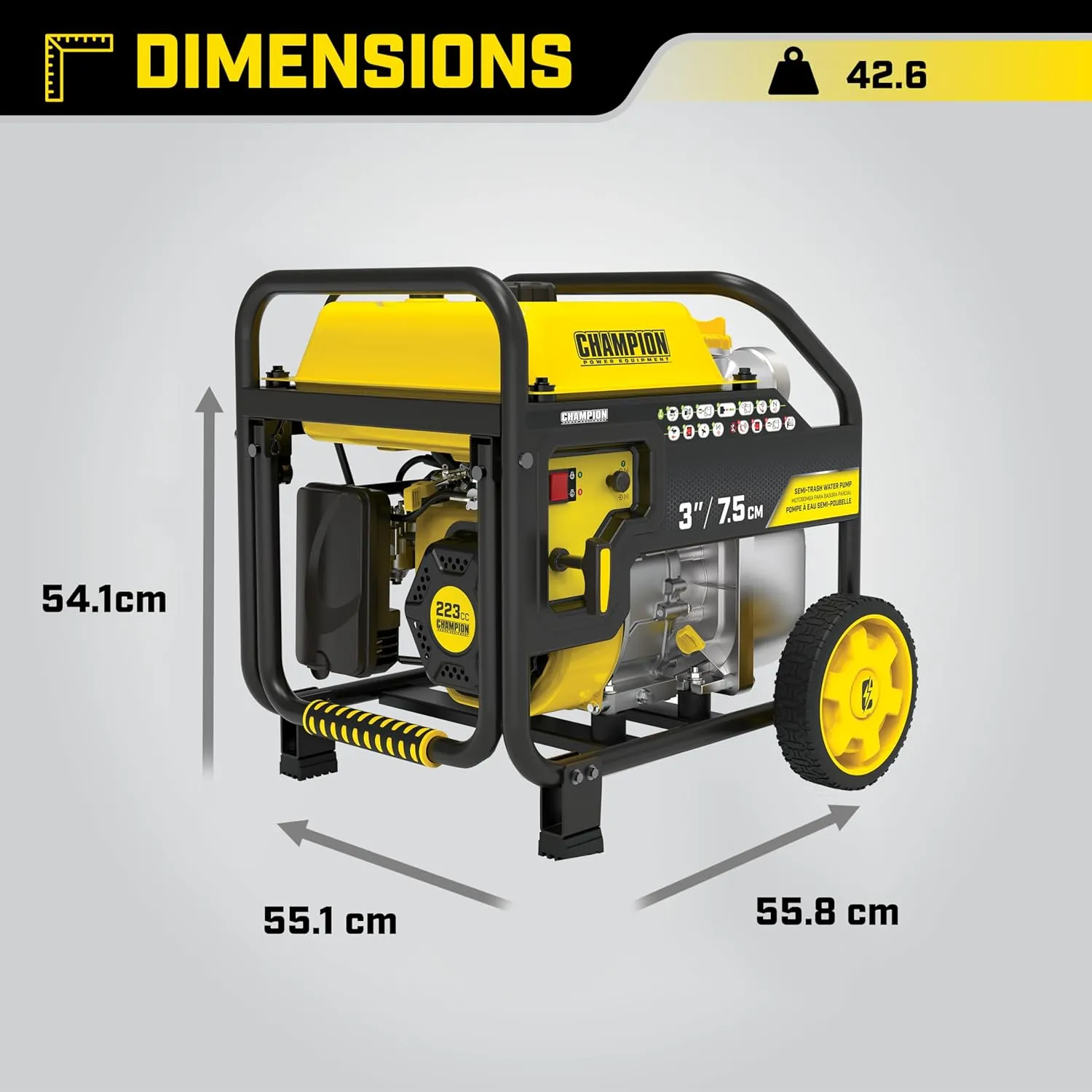 Champion Power Equipment 3-Inch Gas-Powered Semi-Trash Water Transfer Pump with Hose and Wheel Kit
