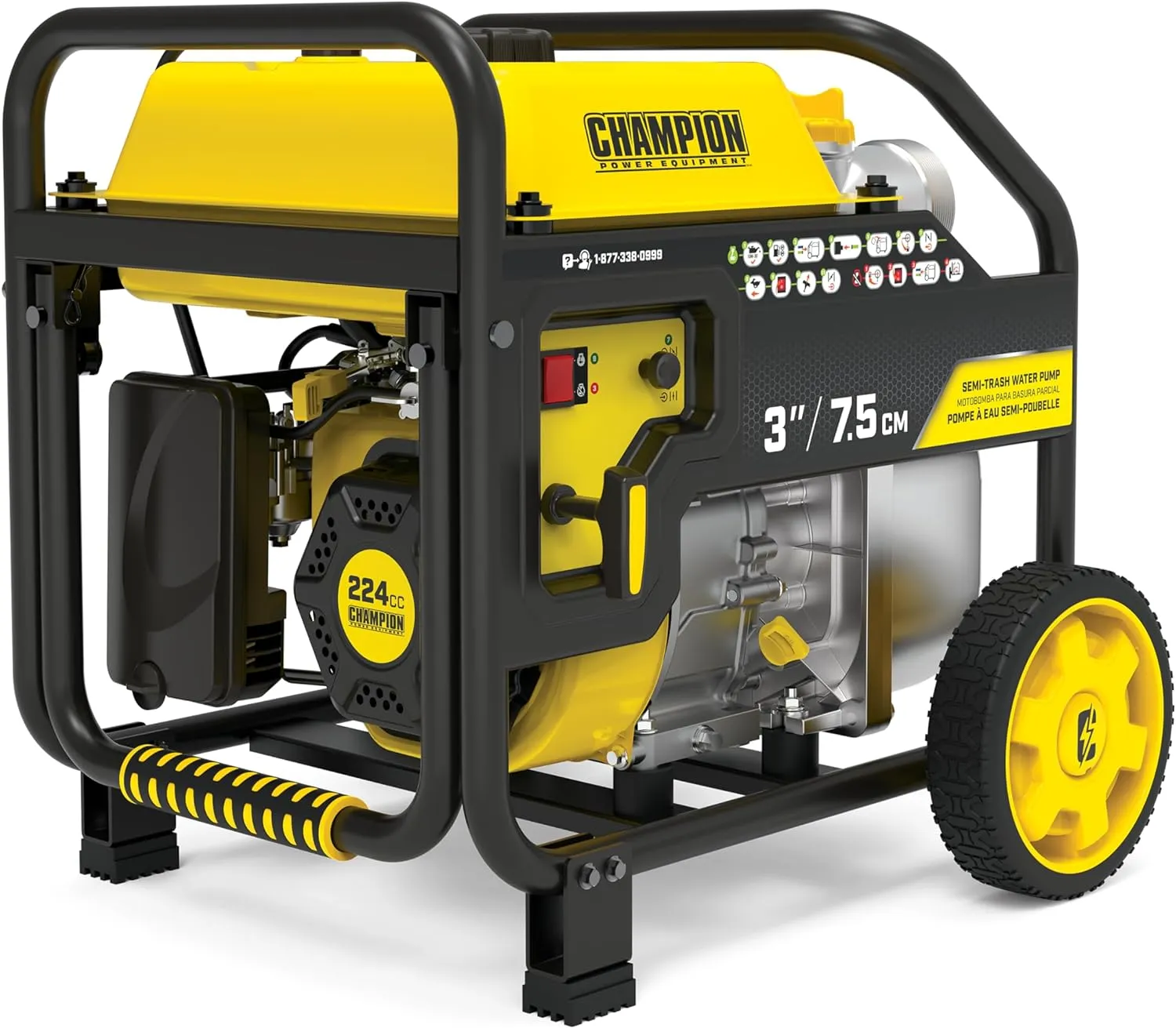 Champion Power Equipment 3-Inch Gas-Powered Semi-Trash Water Transfer Pump with Hose and Wheel Kit