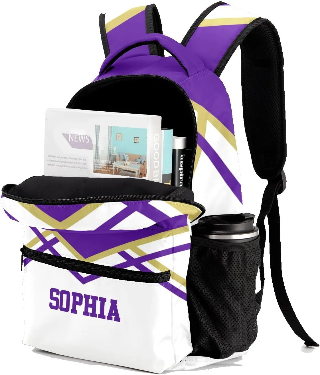 Cheer Cheerleader Purple Backpack Personalized Waterproof Casual Daypack Gift for Holiday Birthday