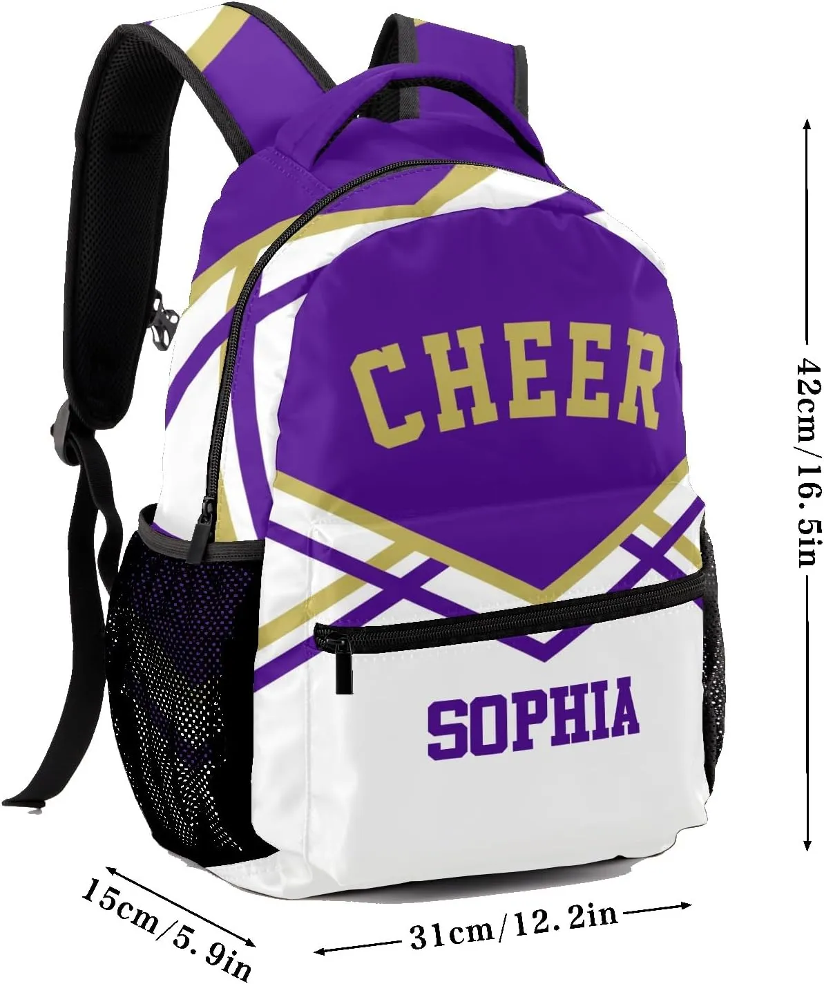 Cheer Cheerleader Purple Backpack Personalized Waterproof Casual Daypack Gift for Holiday Birthday