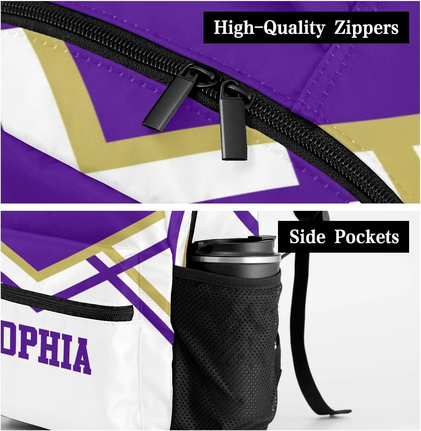 Cheer Cheerleader Purple Backpack Personalized Waterproof Casual Daypack Gift for Holiday Birthday