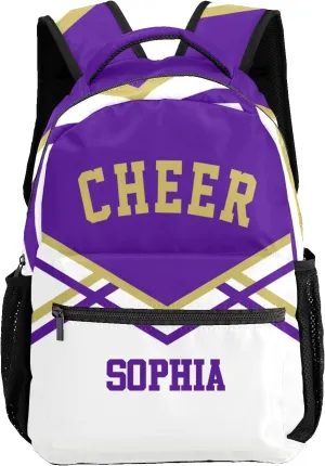 Cheer Cheerleader Purple Backpack Personalized Waterproof Casual Daypack Gift for Holiday Birthday