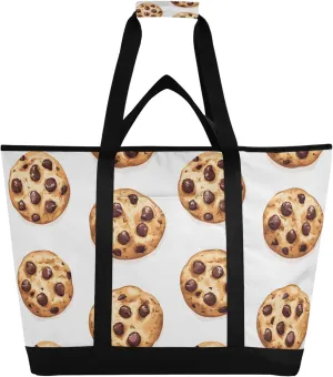 Chocolate Cookies Reusable Insulated Cooler Bag with Ice Pack Compartment - Large 47L Waterproof Thermal Grocery Tote for Picnic Beach Camping Lunch Storage