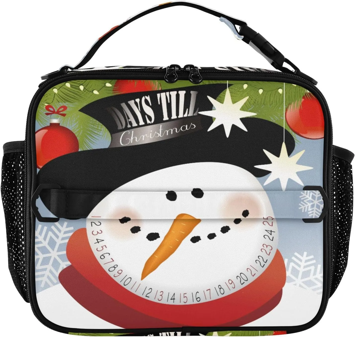 Christmas Funny Snowman Lunch Box Advent Calendar Meal Tote Kids Lunch Bag Insulated Reusable Cooler Soft Shoulder Bag Mini Cooling Back to School