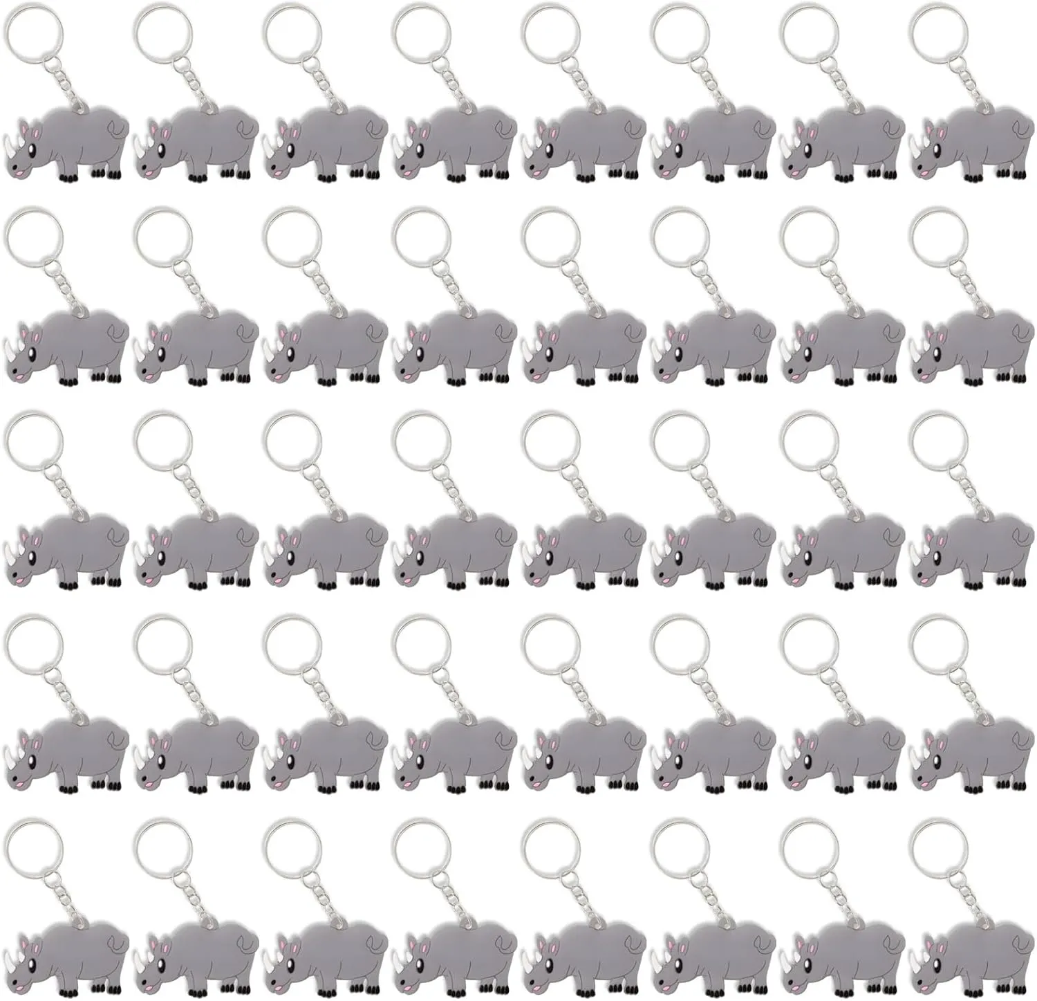 CiciBear 40 Pack Keychains Party Favors for Rhinoceros Safari Jungle Animals Wild ONE Party, Goodie Bag Stuffer, Kids Birthday, Carnival Rewards