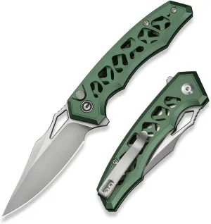 CIVIVI Anaaki Folding Pocket Knife, 2.98" Nitro-V Blade Aluminum Handle with Reversible Clip, Lightweight Skeletonized EDC Knife for Camping Hiking C24039-3, Green