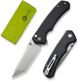 CIVIVI Brazen Folding Knife, Button Lock Pocket Knife with 3.46'' Swedish 14C28N Tanto Blade, Ultra-Grip G10 Handle, Low Profile Clip for EDC C19059C-1 (Black)