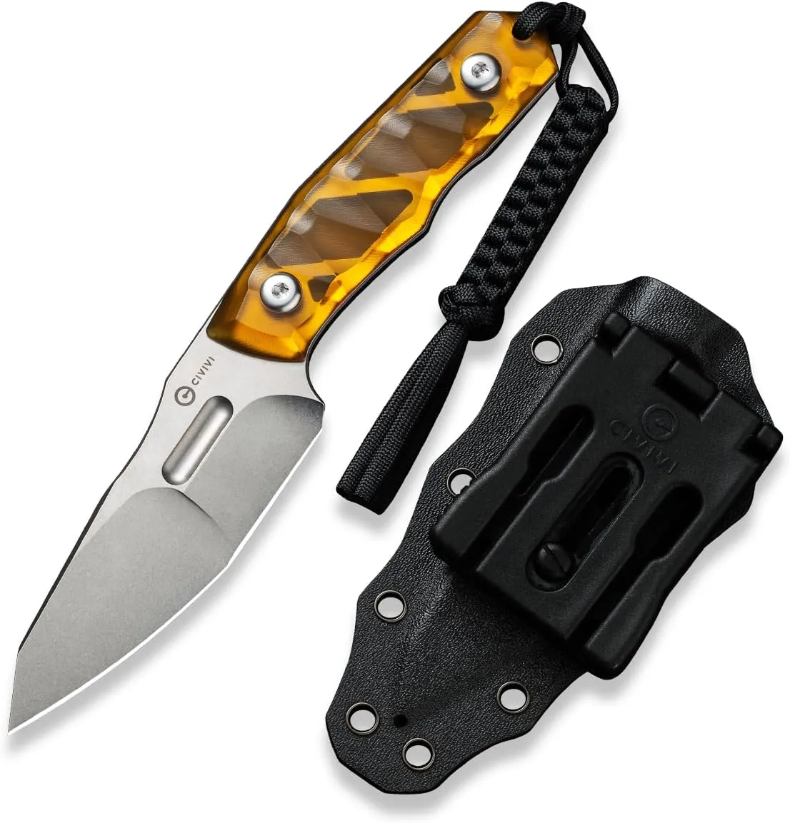 CIVIVI EDC Fixed Blade Knife with Kydex Sheath, T-clip, Lanyard for Outdoor Carry, Propugnator Knife PG KNIVES Designed, 4.15" D2 Blade Ultem Handle C23002-3