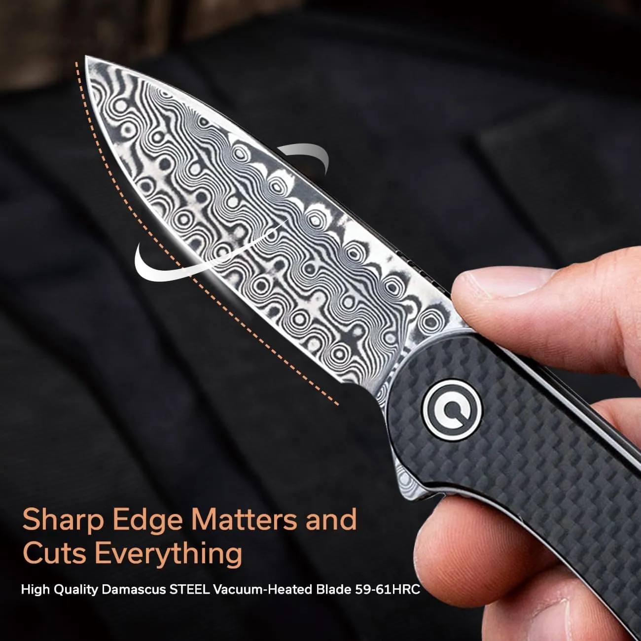 CIVIVI Elementum Damascus Pocket Knife - Lightweight Folding Knife 2.96" Blade,Black G10 Handle with Carbon Fiber Overlay,Good for Camping Outdoor C907DS