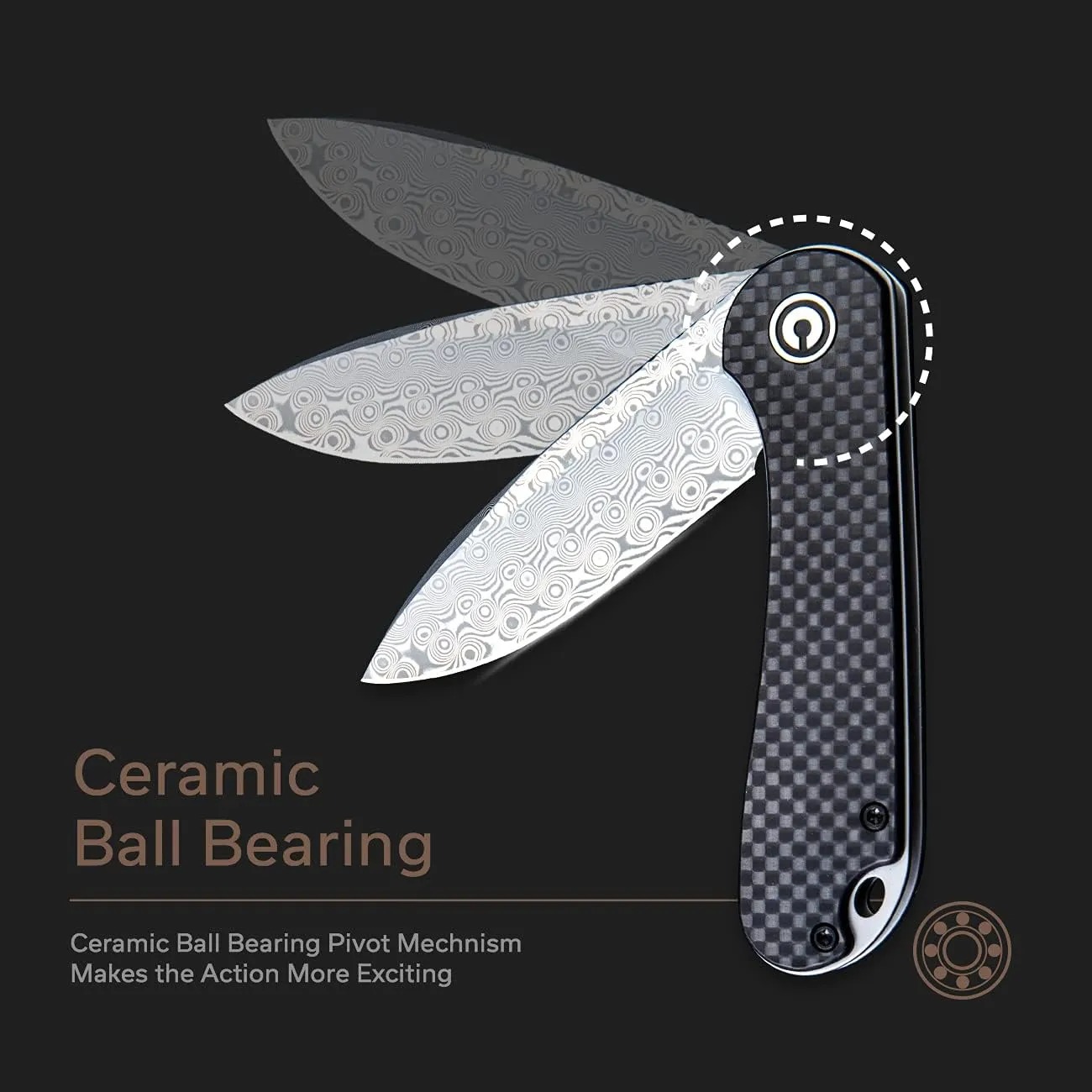 CIVIVI Elementum Damascus Pocket Knife - Lightweight Folding Knife 2.96" Blade,Black G10 Handle with Carbon Fiber Overlay,Good for Camping Outdoor C907DS