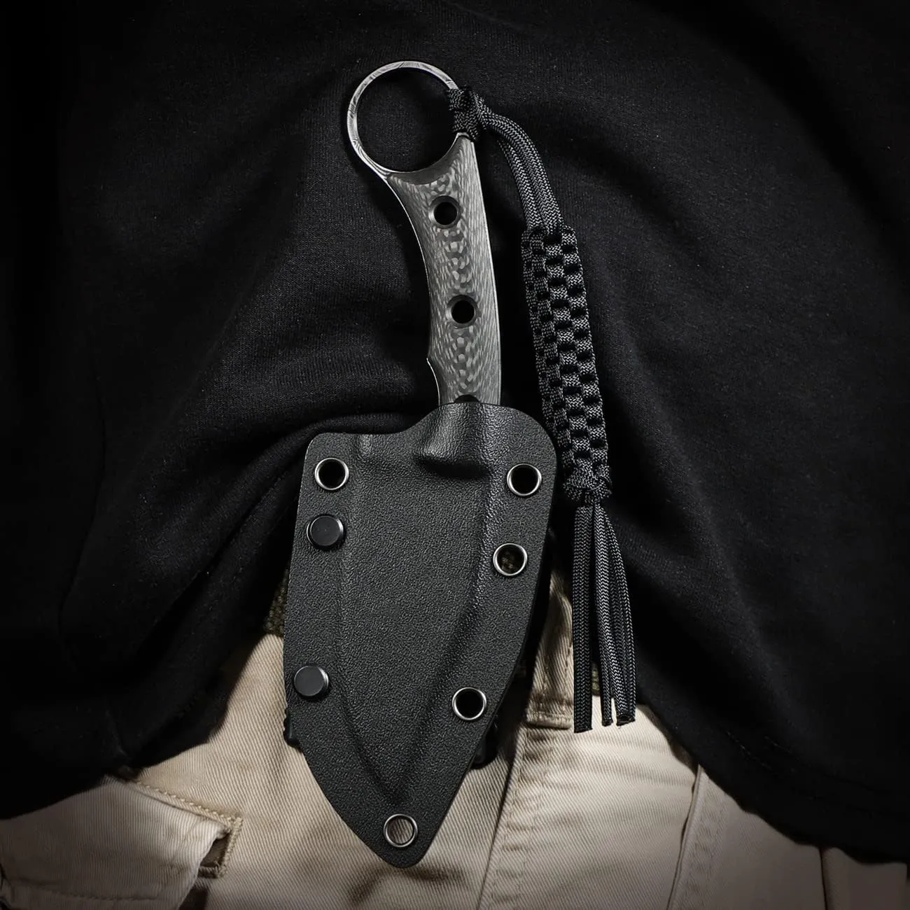 CIVIVI Midwatch Fixed Blade Knife, 3.39" Blade, with Kydex Sheath and Black Tied Paracord Lanyard C20059B
