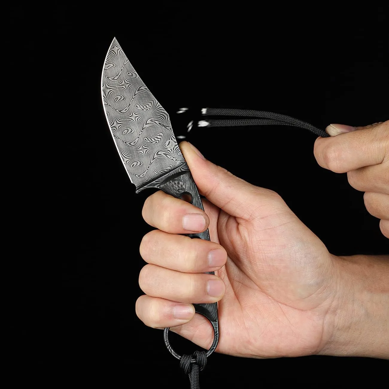 CIVIVI Midwatch Fixed Blade Knife, 3.39" Blade, with Kydex Sheath and Black Tied Paracord Lanyard C20059B