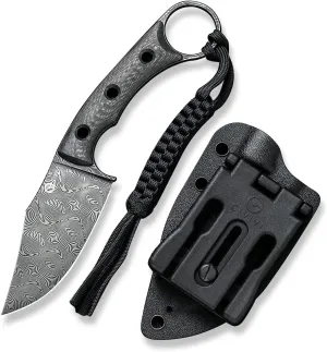 CIVIVI Midwatch Fixed Blade Knife, 3.39" Blade, with Kydex Sheath and Black Tied Paracord Lanyard C20059B