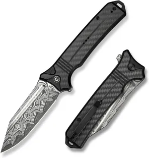 CIVIVI Neurohaptic Pocket Knife for EDC, Folding Knife with 3.74'' Damascus Blade Carbon Fiber & G10 Handle, Reversible Clip, Gift for Men Women C23080-DS1