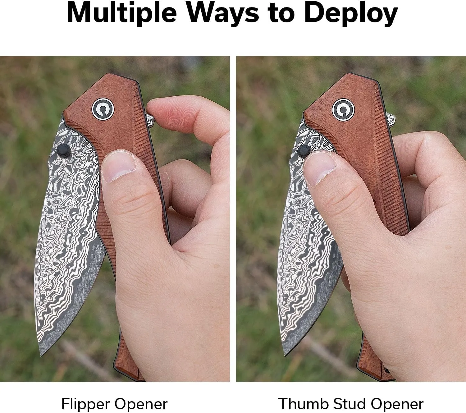 CIVIVI Photonix EDC Pocket Knife, Folding Knife with 3.7" Damascus Blade Wood Handle with Pocket Clip for Men Women, Camping Hiking Fishing Knife C23081B-DS1