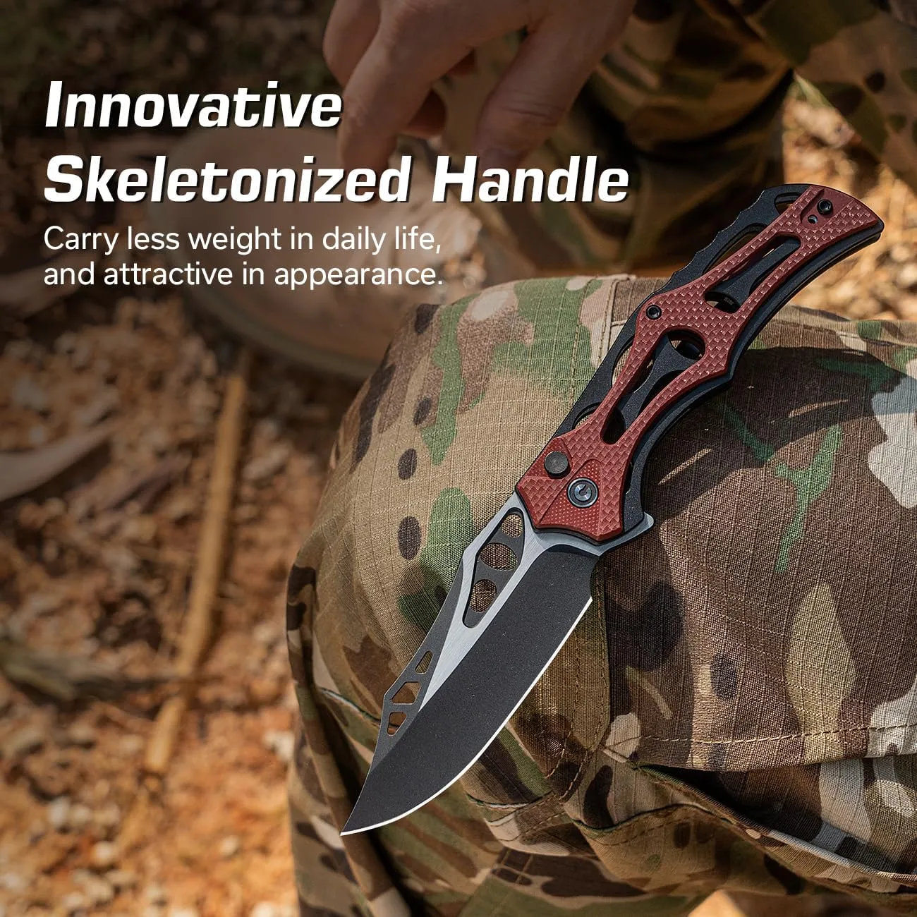 CIVIVI Pocket Knife for Men, Biophase Flipper Tactical Folding Knife, 3.48" Nitro-V Blade Aluminum with G-10 Handle, Lightweight Skeletonized EDC Knife for Camping Hunting, C23083C-1 (Burgundy)
