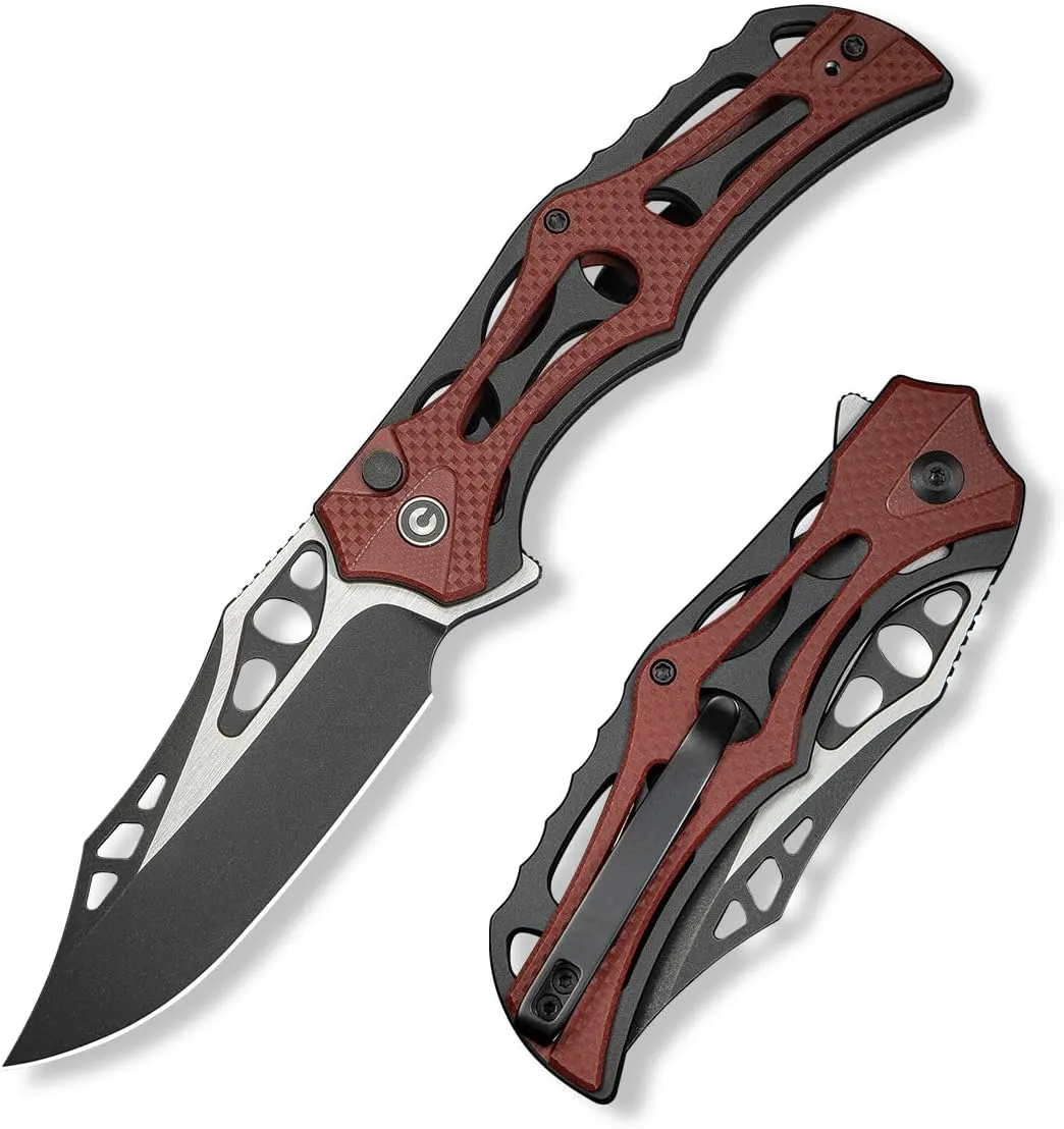 CIVIVI Pocket Knife for Men, Biophase Flipper Tactical Folding Knife, 3.48" Nitro-V Blade Aluminum with G-10 Handle, Lightweight Skeletonized EDC Knife for Camping Hunting, C23083C-1 (Burgundy)