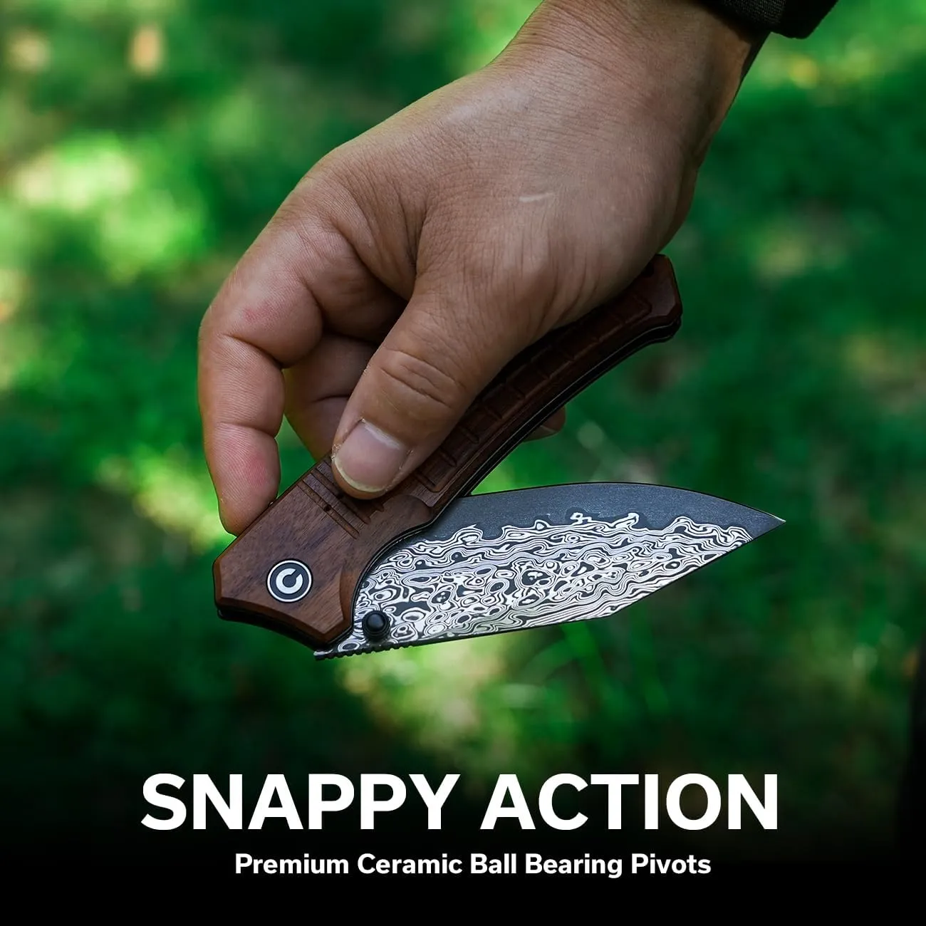 CIVIVI Tacticorix Pocket Knife for Men Women, EDC Flipper Folding Knife with 3.7" Damascus Blade Wood Handle for Camping Hunting C23055-DS1 (Wood)
