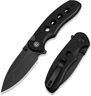 CIVIVI Triptych Folding Pocket Knife, 2.97" 14C28N Blade G10 Handle with Reversible Clip, Button Lock Knife for EDC Camping Hiking C23085B-1, Black