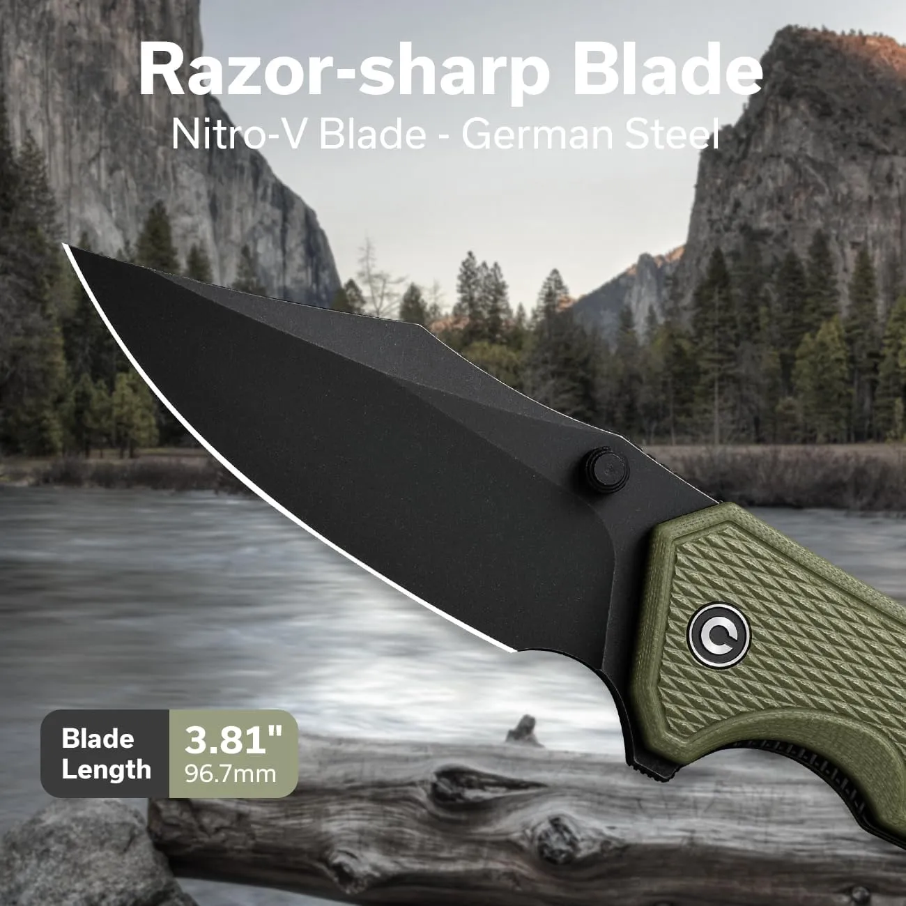 CIVIVI Vexillum Folding Knife for Outdoor and EDC, Flipper Pocket Knife with Thumb Stud Opener, 3.81" Nitro-V Blade Milled G10 Handle for Men C23003D-2