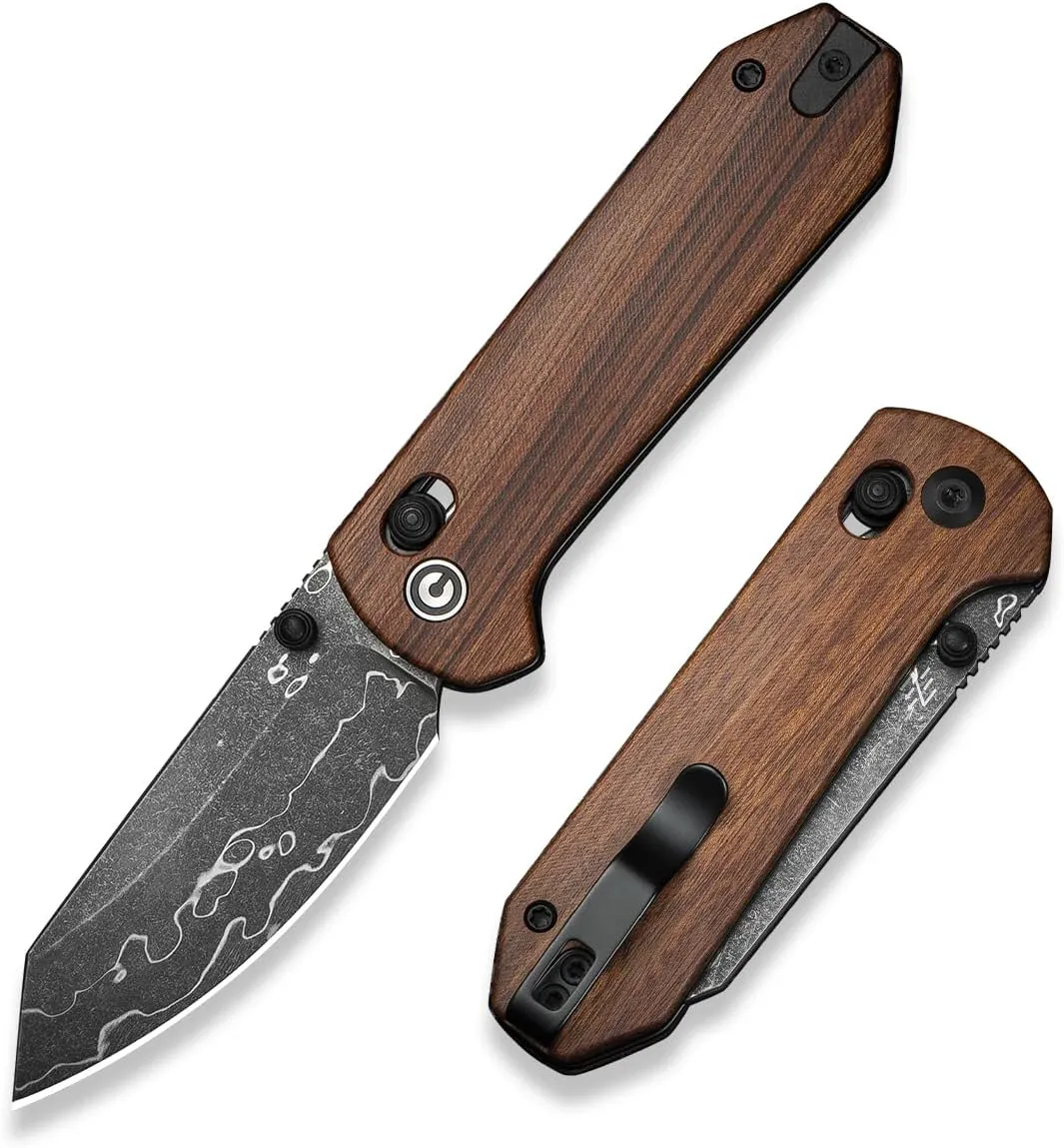 CIVIVI Yonder Folding Pocket Knife for EDC, Crossbar Lock Knife with 2.88" Damascus Blade Wood Handle, Lightweight Knife Gifts for Men Women Camping Hiking, Designed by Zac Whitmore C23073B-DS1
