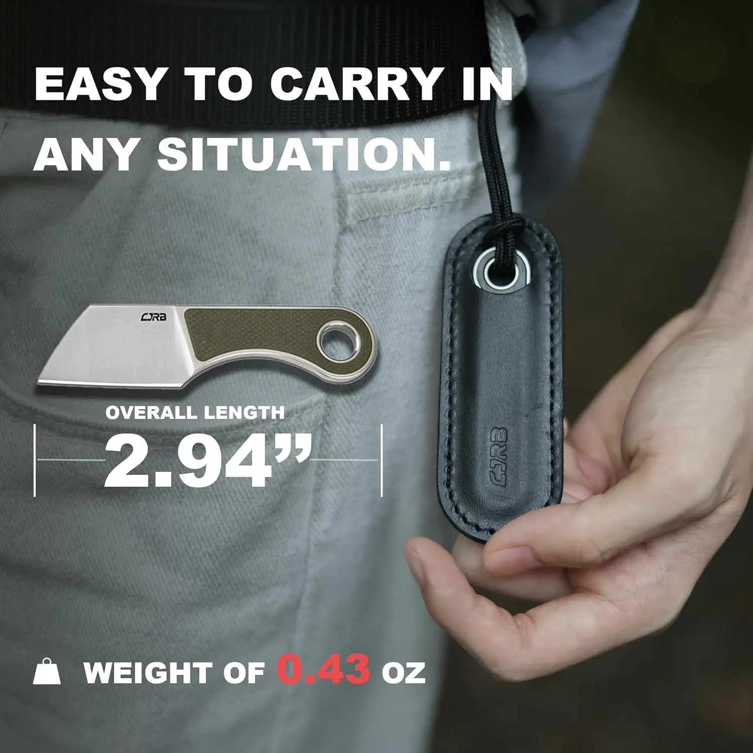 CJRB Chip Fixed Blade Knife, EDC Knife with 1.23'' AR-RPM9 Powder Steel Blade, Full Tang Fixed Blade Knife with Sheath G10 Handle for Men Outdoor Survival Camping (J1939)