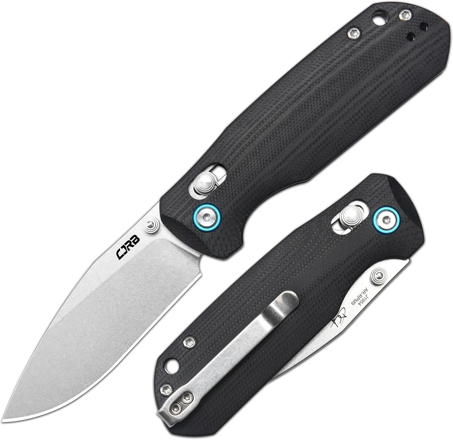 CJRB Maximal Pocket Knife, 2.95" AR-RPM9 Steel Blade G10 Handle Folding Knife with Clip for Men Women, Sharp EDC Knife with Crossbar Lock for Camping Hiking, Designed by David C. Andersen(J1954 Black)