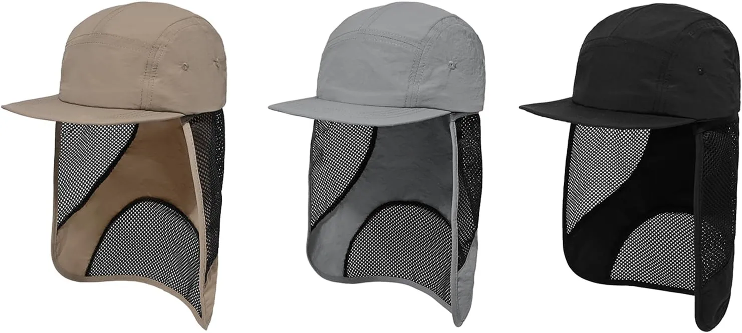 CLAPE Flap Cap 5 Panel Hat with Removable Neck Cover Flap for Men Flat Bill Quick Dry Baseball Cap Outdoor Sport Fishing Hat