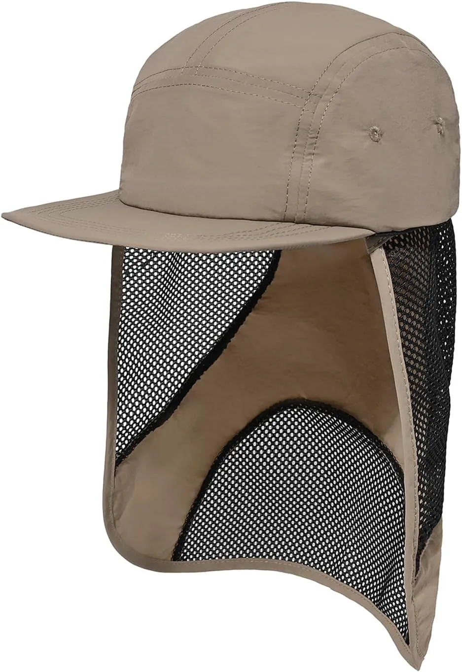 CLAPE Flap Cap 5 Panel Hat with Removable Neck Cover Flap for Men Flat Bill Quick Dry Baseball Cap Outdoor Sport Fishing Hat
