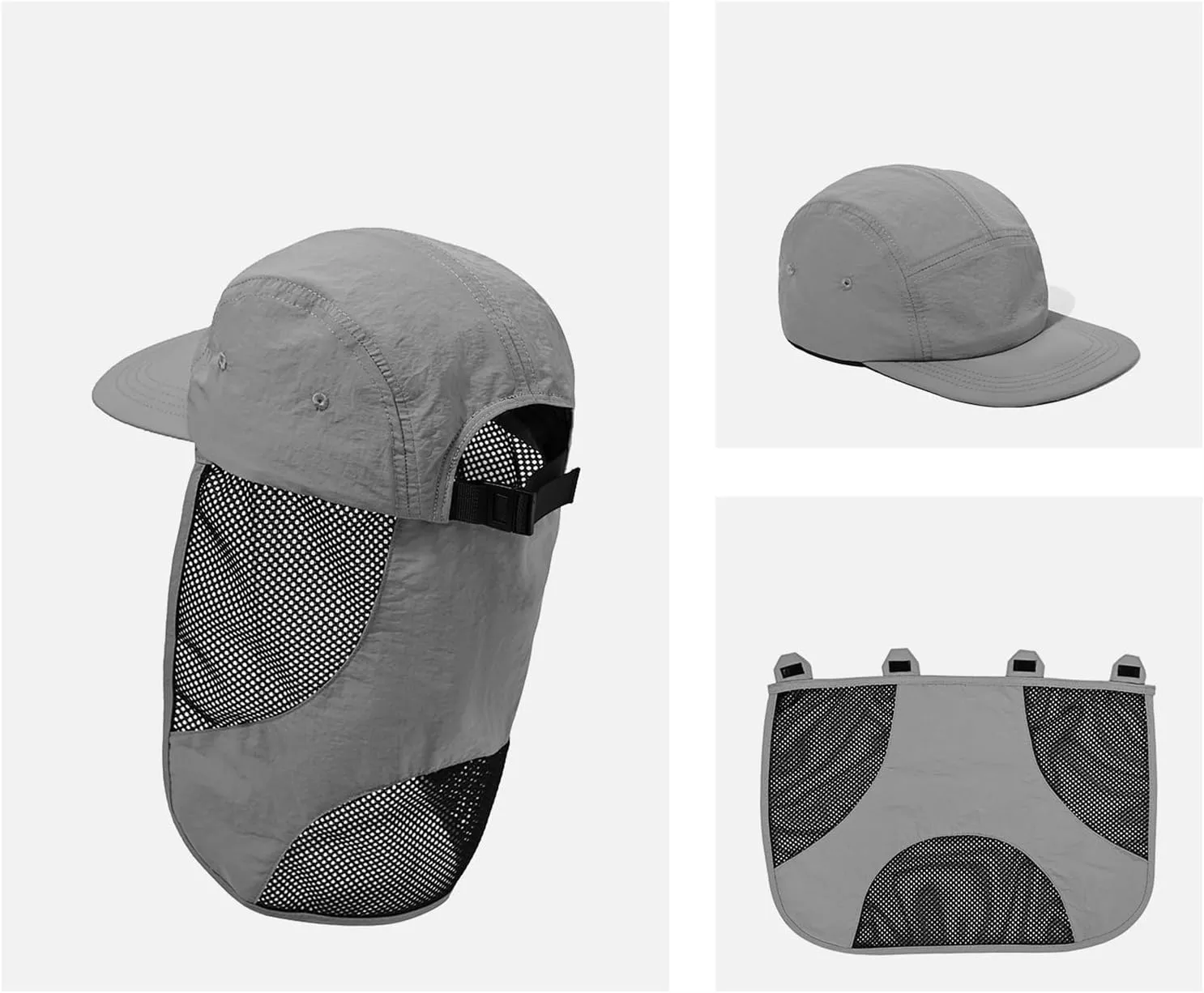 CLAPE Flap Cap 5 Panel Hat with Removable Neck Cover Flap for Men Flat Bill Quick Dry Baseball Cap Outdoor Sport Fishing Hat
