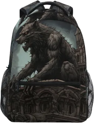 Classic Backpack Gothic Werewolf Print for Travel Work, Big Capacity Water Resistant Padded Strap M