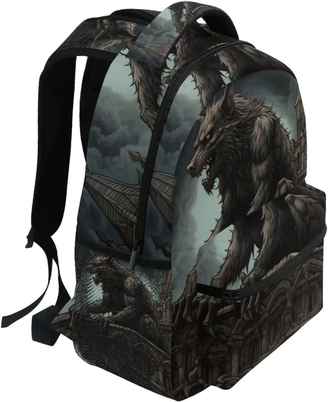 Classic Backpack Gothic Werewolf Print for Travel Work, Big Capacity Water Resistant Padded Strap M
