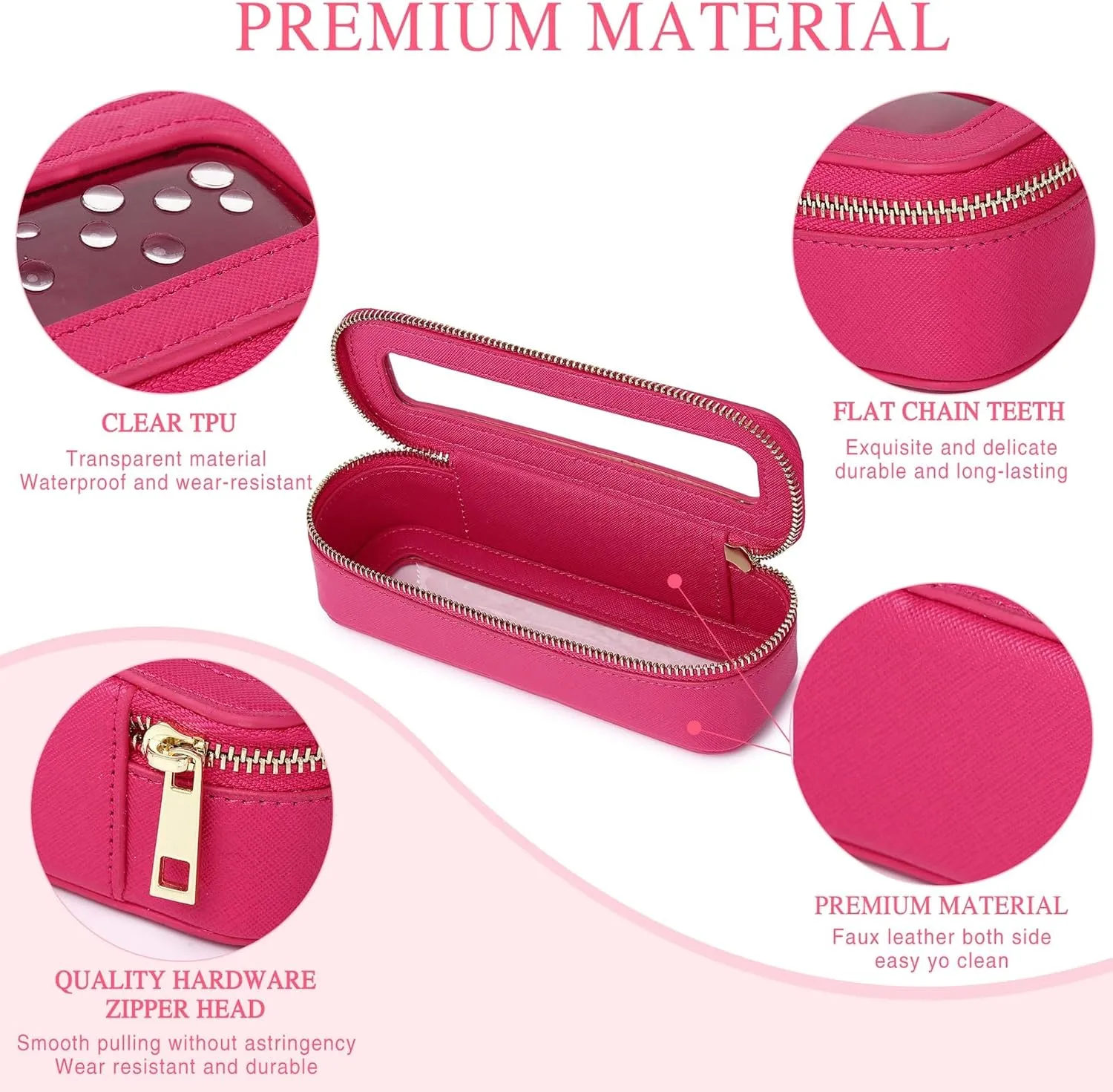 Clear Travel Makeup Bag with Brush Bag Portable Transparent Cosmetic Bag and Toiletry Bag Waterproof Clear Makeup Bag with Zipper Car Bag for Women (Fuxia, L Slim)
