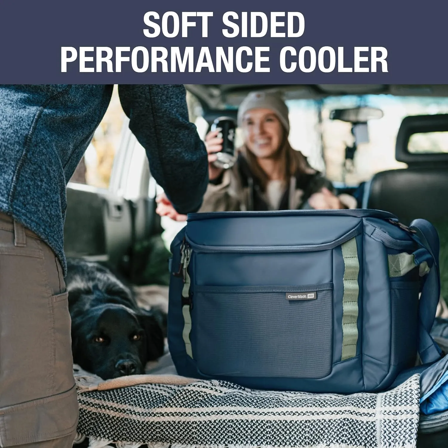 CleverMade Sequoia Cooler Bag – 32 Can Insulated Soft-Sided Waterproof Picnic & Camping Cooler with Molded Top/Base, Shoulder Strap & Bottle Opener – Blue