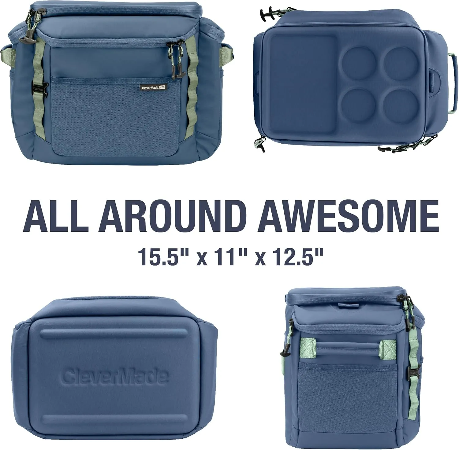 CleverMade Sequoia Cooler Bag – 32 Can Insulated Soft-Sided Waterproof Picnic & Camping Cooler with Molded Top/Base, Shoulder Strap & Bottle Opener – Blue