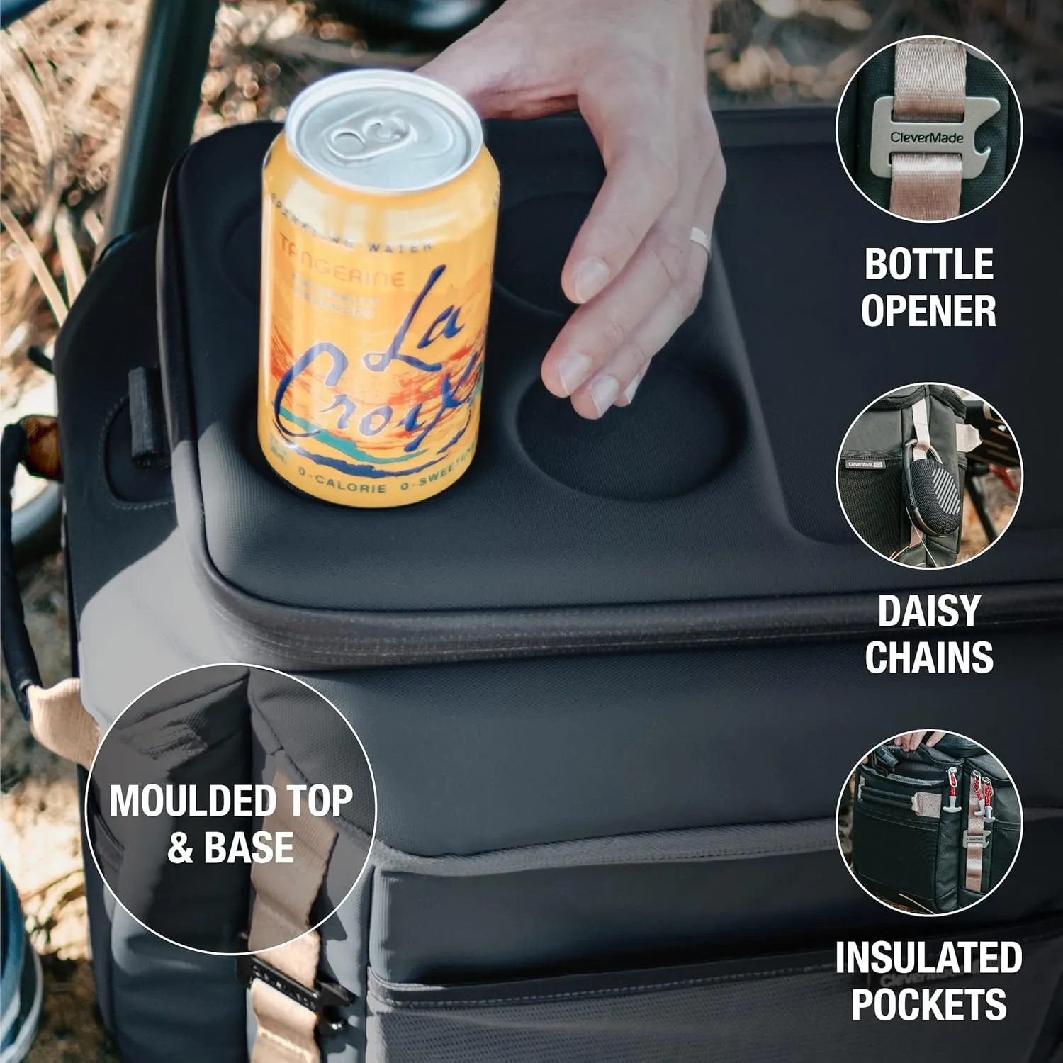 CleverMade Sequoia Cooler Bag – 32 Can Insulated Soft-Sided Waterproof Picnic & Camping Cooler with Molded Top/Base, Shoulder Strap & Bottle Opener – Blue