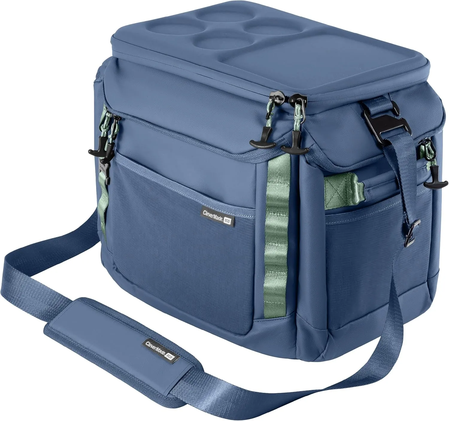 CleverMade Sequoia Cooler Bag – 32 Can Insulated Soft-Sided Waterproof Picnic & Camping Cooler with Molded Top/Base, Shoulder Strap & Bottle Opener – Blue