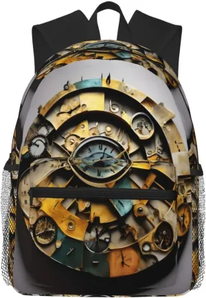 Clock Art Print Travel Backpack Lightweight Casual Daypack Fits Laptop Carry On Back Pack